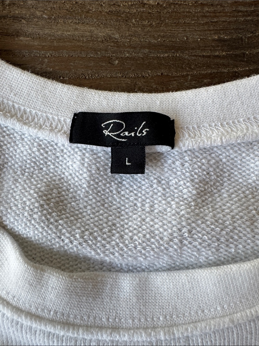 Rails Kinsey white French Terry sweatshirt sweater fringed detail EUC size L - Picture 5 of 8